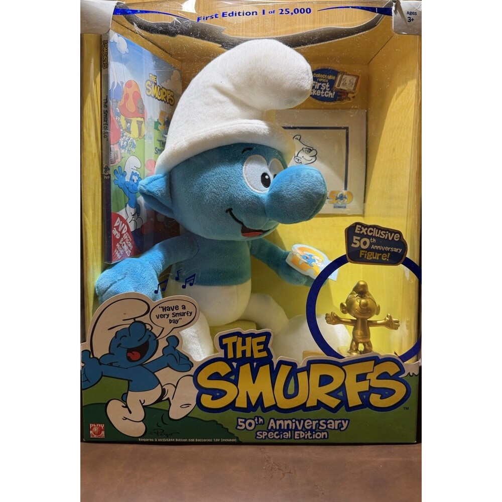 Smurfs 50th Anniversary Talking Plush DVD Gold Figure 2008 Limited Set NIB